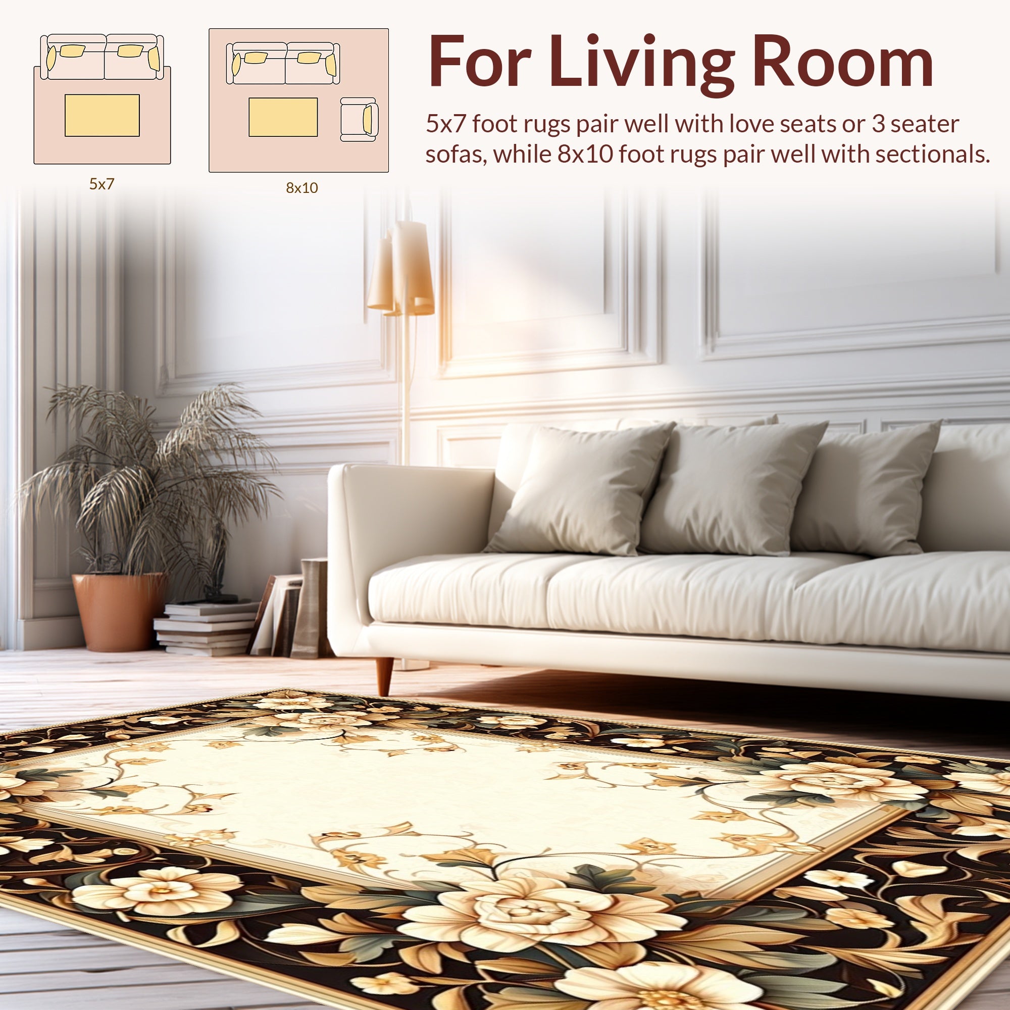Ornate floral border with detailed leaves Rug