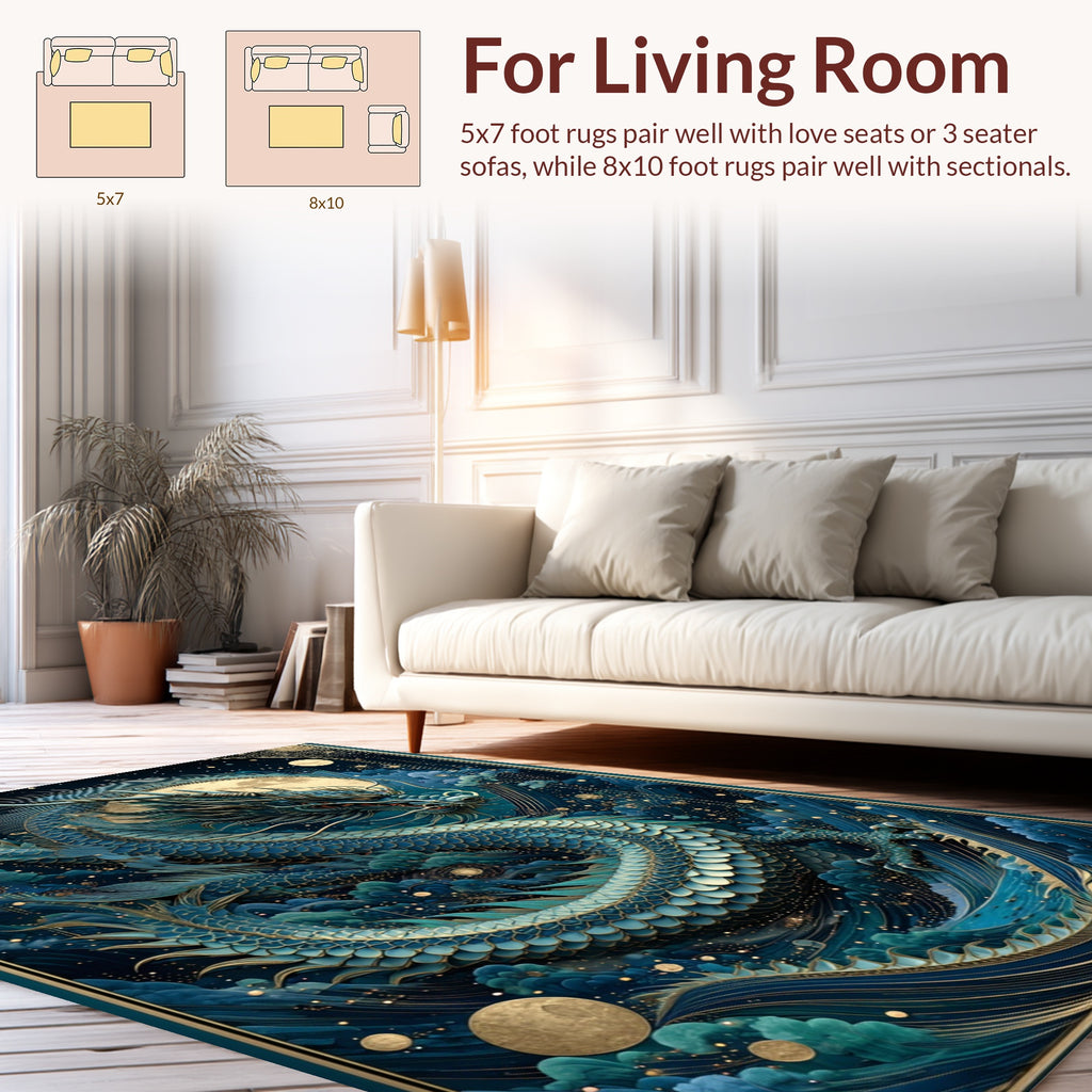 Mythic Dragon Amidst Celestial Waves Rug