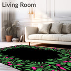 Vibrant Green Pink Berry Foliage Frame Rug
