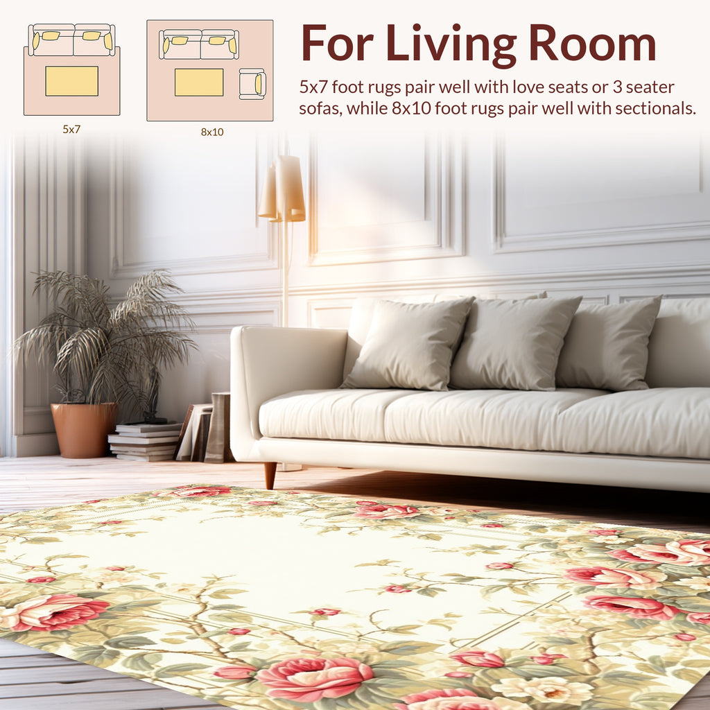 Vintage Floral Garden Border Design Rug