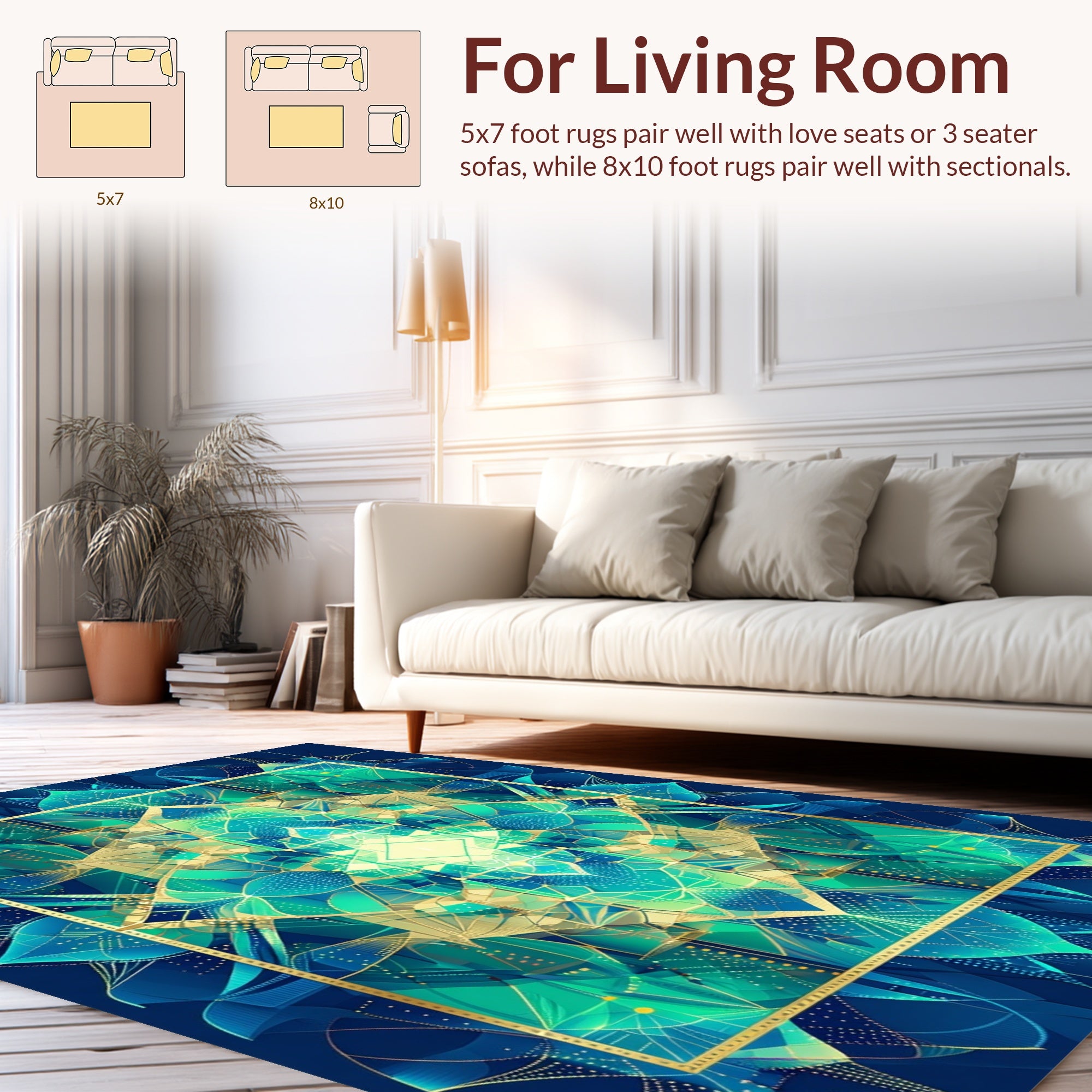 Blue Green Teal Geometric Mandalas Rug