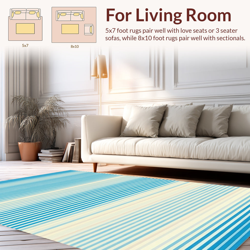 Modern Blue And White Striped Design Rug