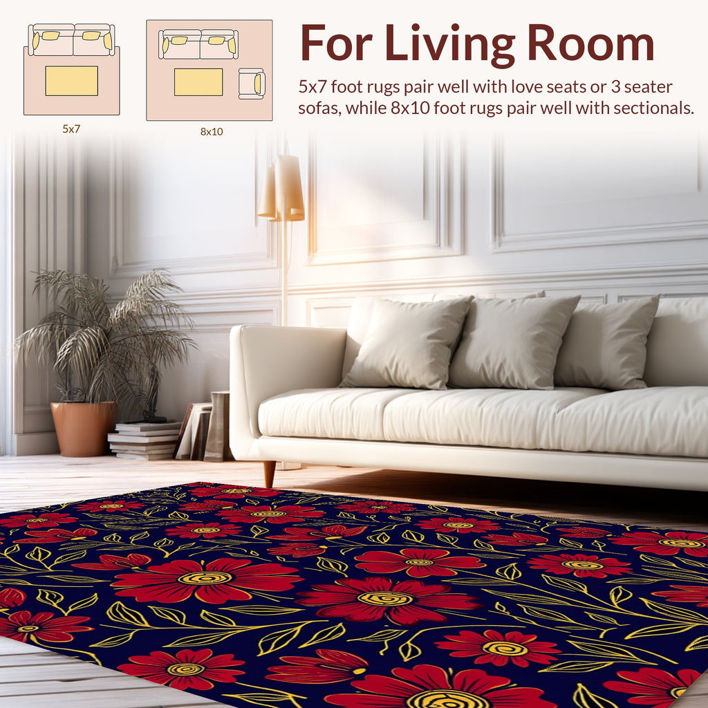 Red Floral Pattern with Yellow Outline Rug