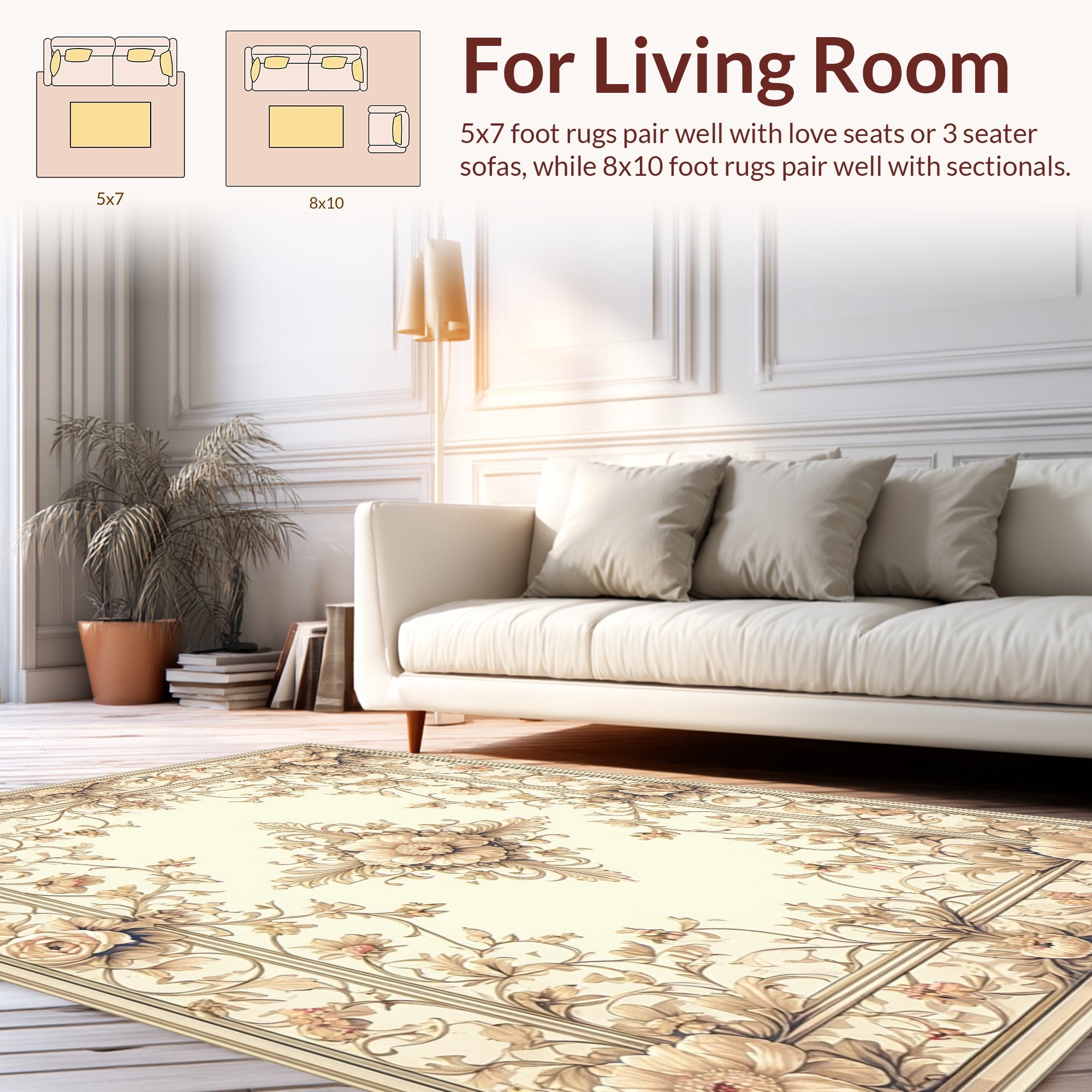 Elegant Floral Scrollwork Cream Rug