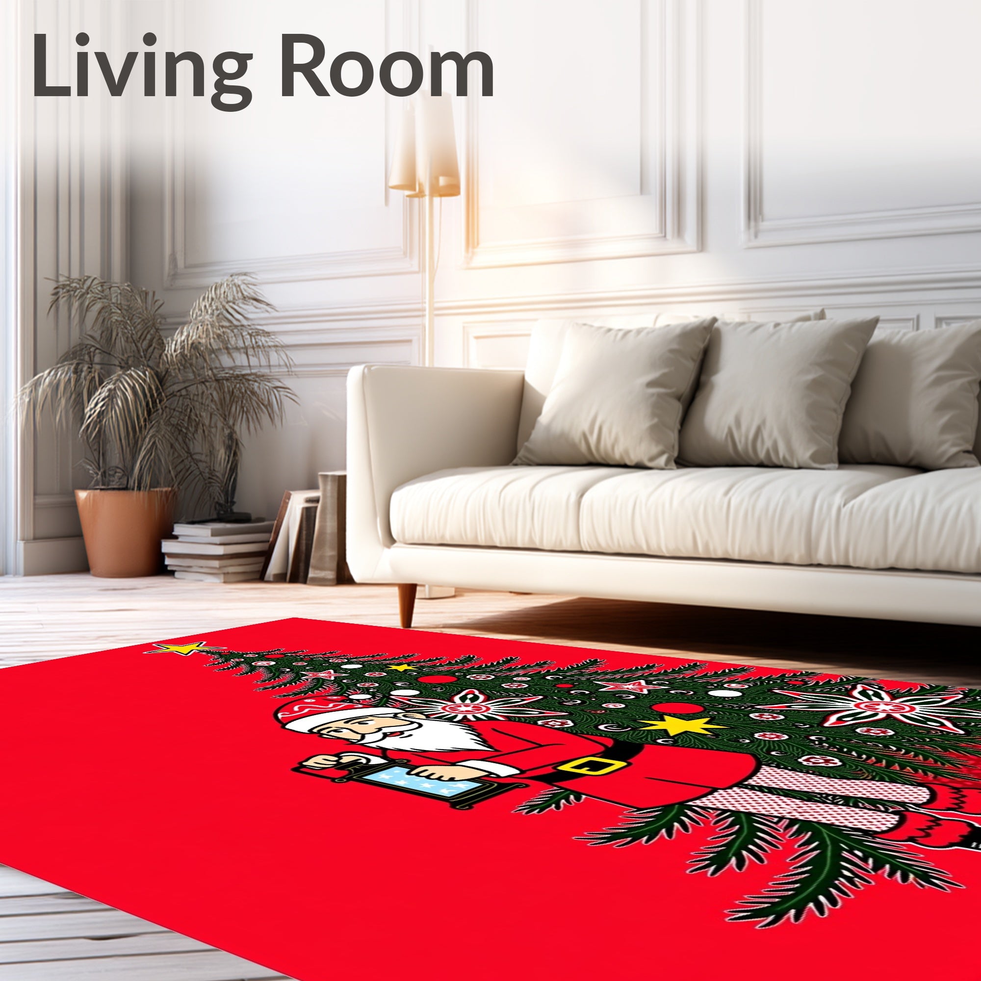 Christmas Santa And Tree Ornament Rug