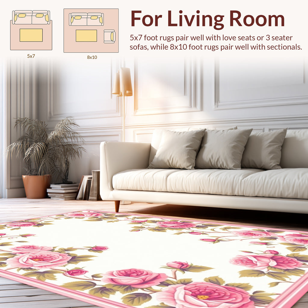 Pink Rose Floral Border Design Rug
