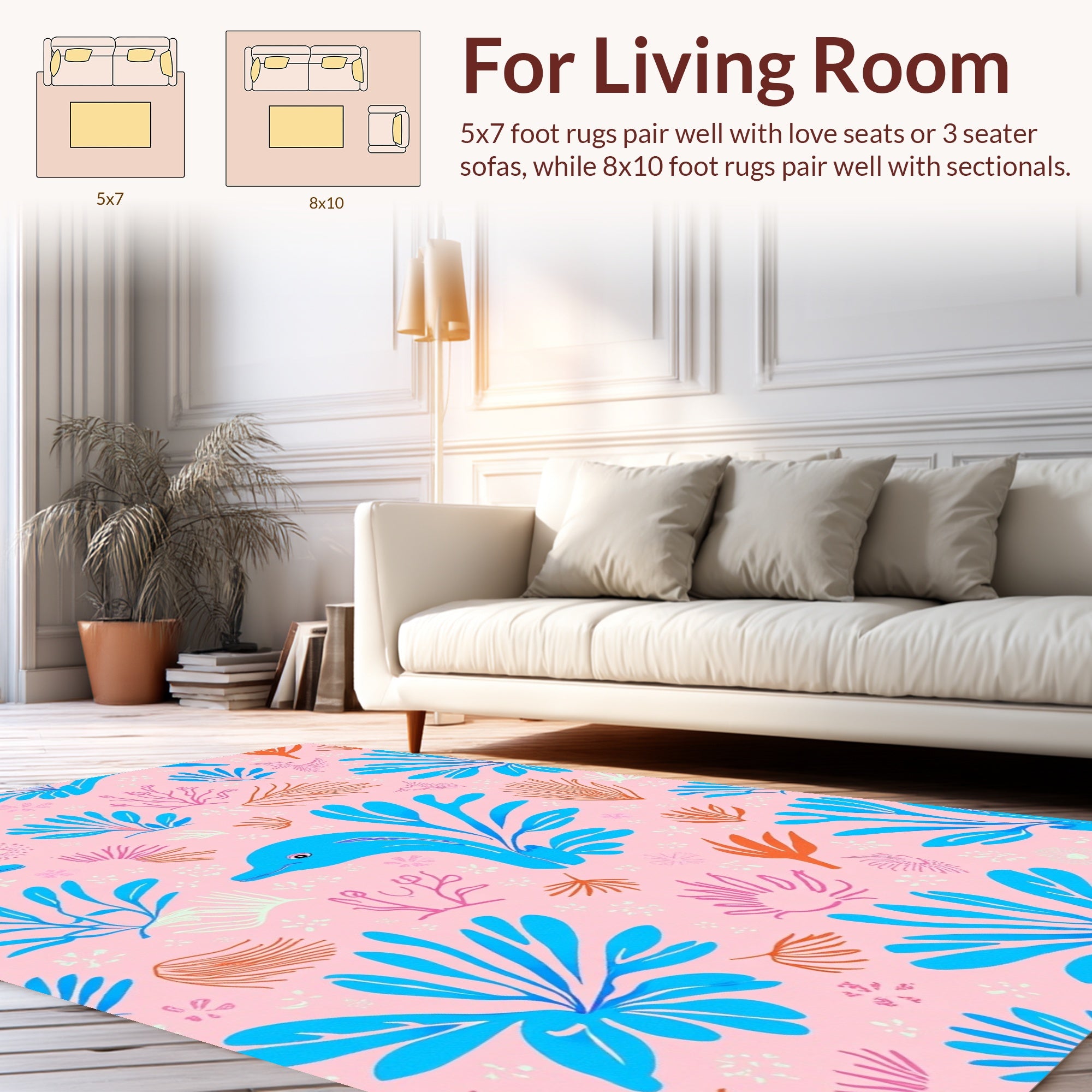 Oceanic Dolphins Coral Garden Design Rug