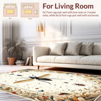 Vintage Insect Floral Natural Garden Art Rug
