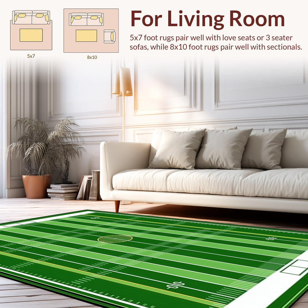 Green And White Striped Football Field Rug