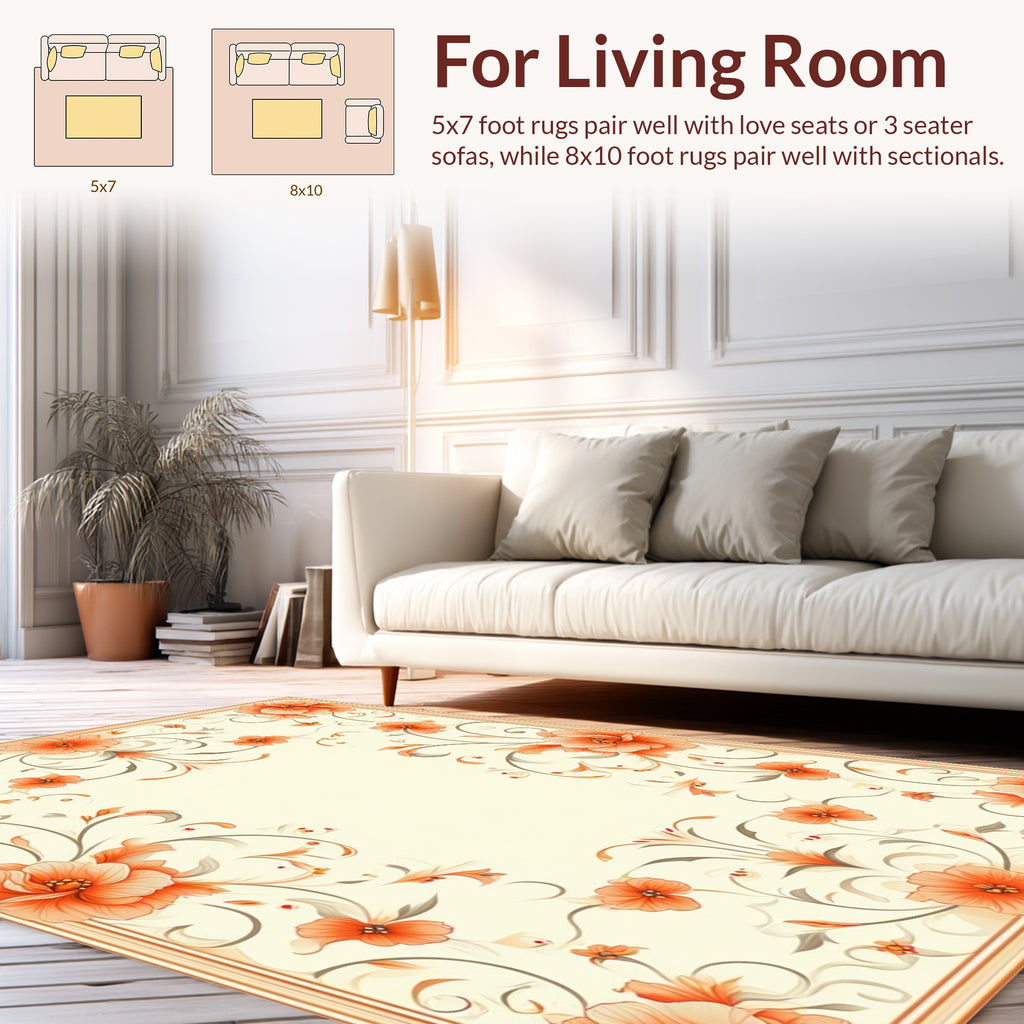 Elegant Orange Floral Border Pattern Rug