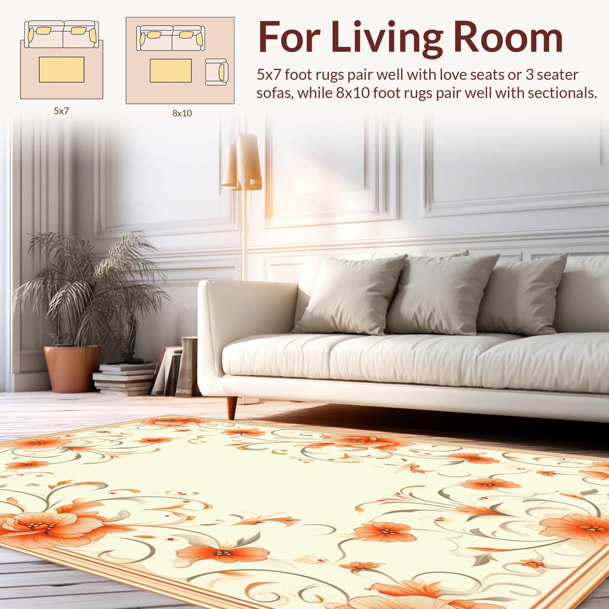 Elegant Orange Floral Border Pattern Rug