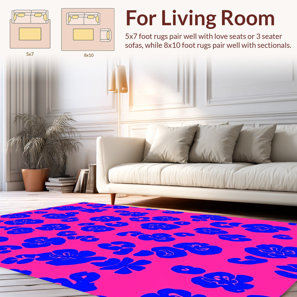 Vibrant Blue Floral Leopard Pattern Rug