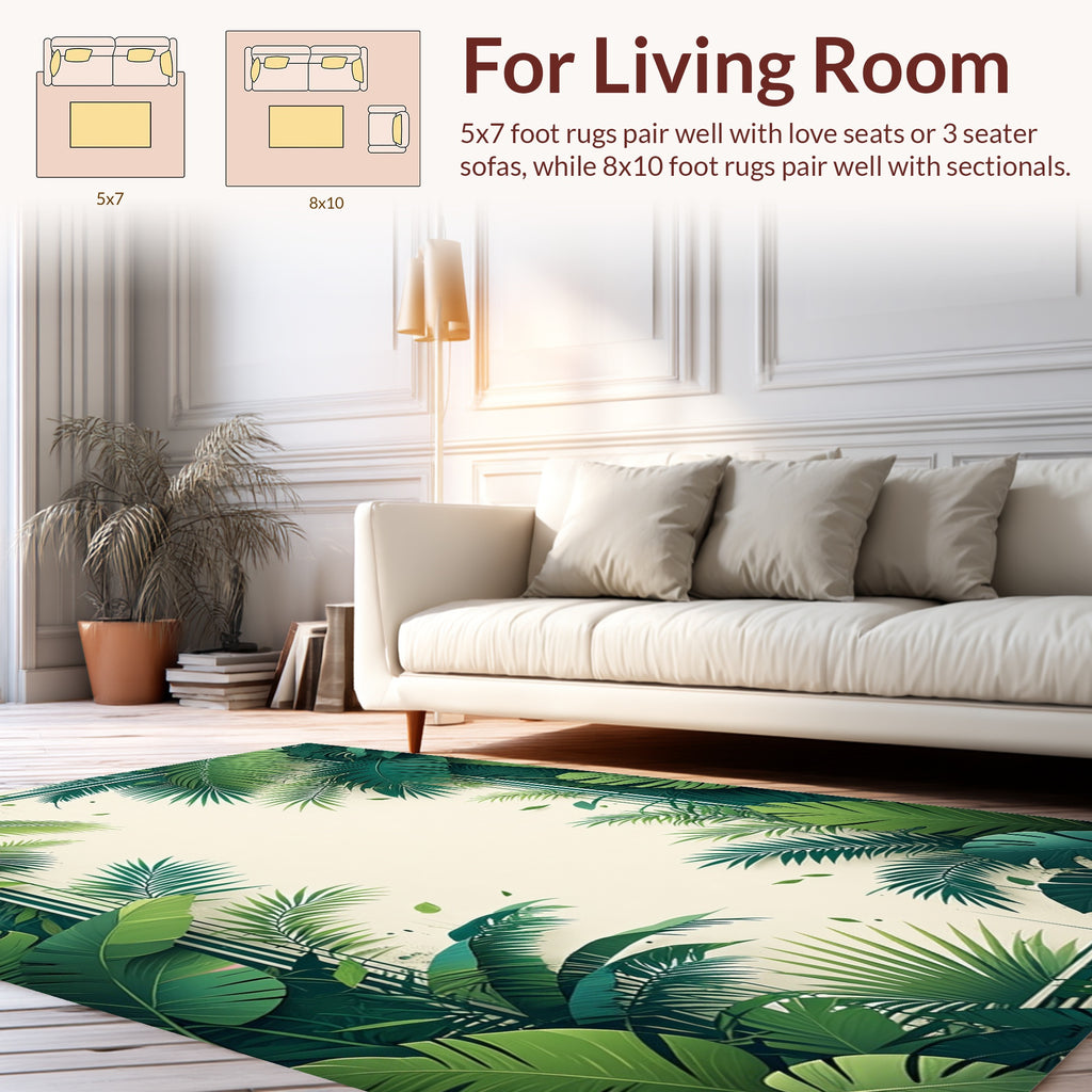 Lush Tropical Green Leaf Pattern Rug