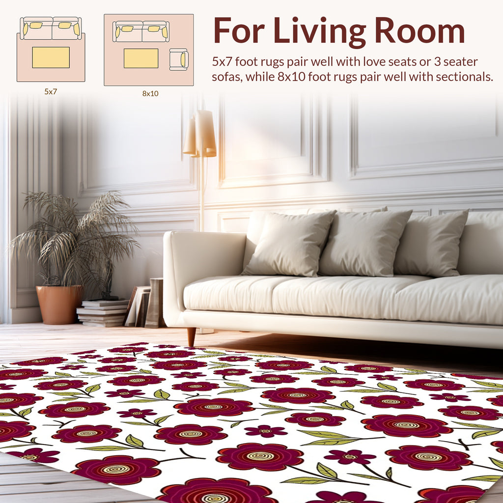 Crimson Floral Pattern With Spiral Center Rug