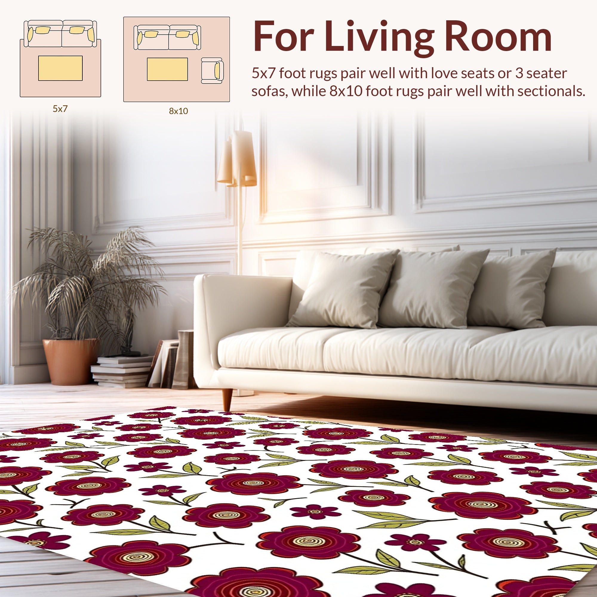 Crimson Floral Pattern With Spiral Center Rug