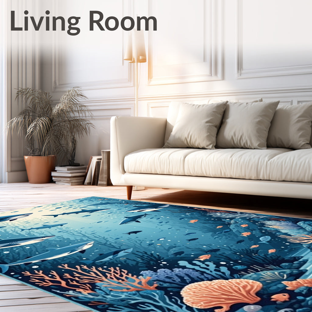 Sharks Coral Reef Underwater Scene Rug