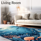 Sharks Coral Reef Underwater Scene Rug