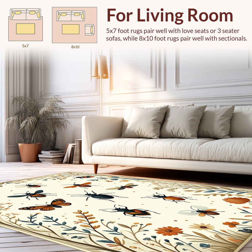 Insect Botanical Whimsical Nature Design Rug