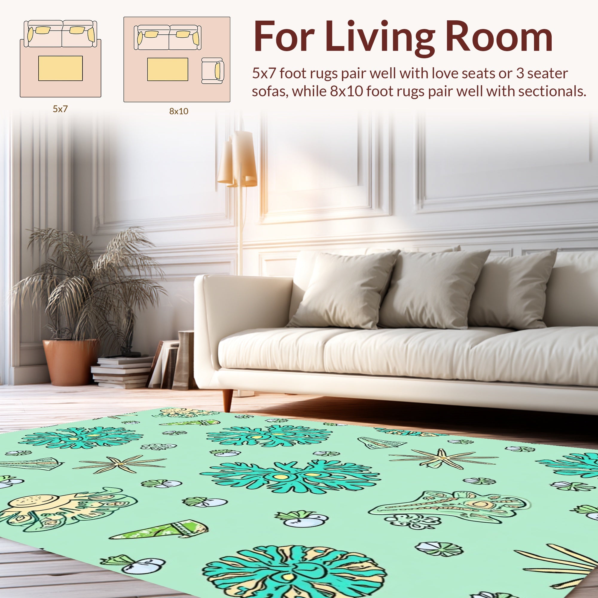 Oceanic Coral Flora Pattern Rug