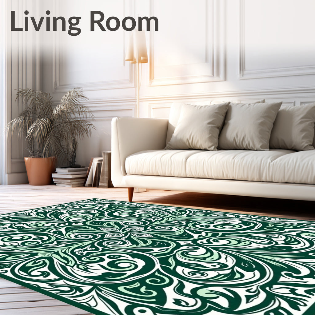 Emerald Botanical Swirl Scroll Rug