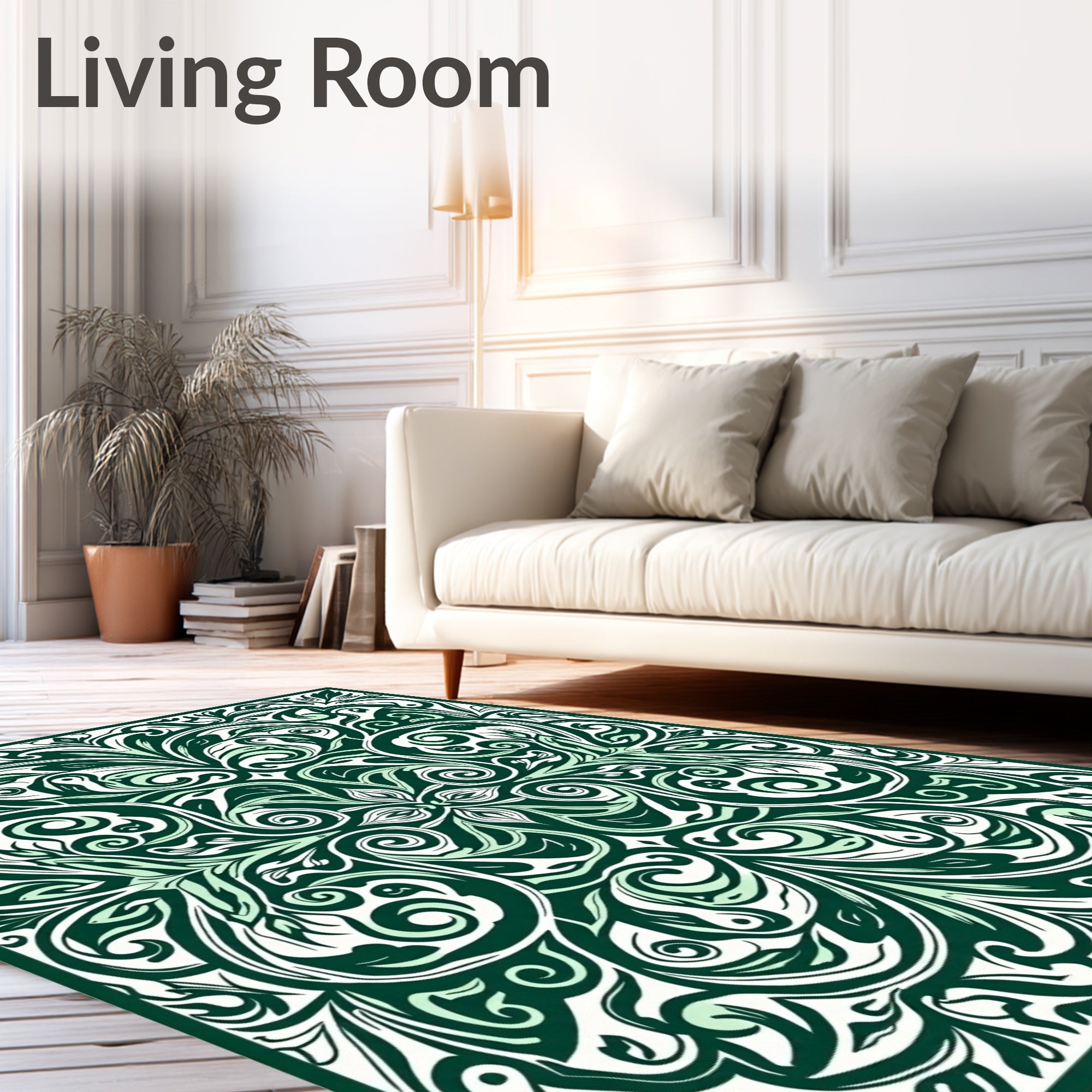 Emerald Botanical Swirl Scroll Rug