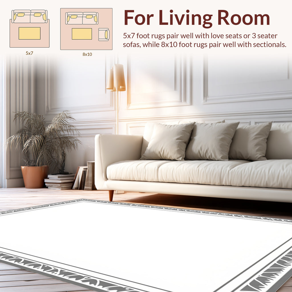 Ornate Leaf Border Grey Design Rug