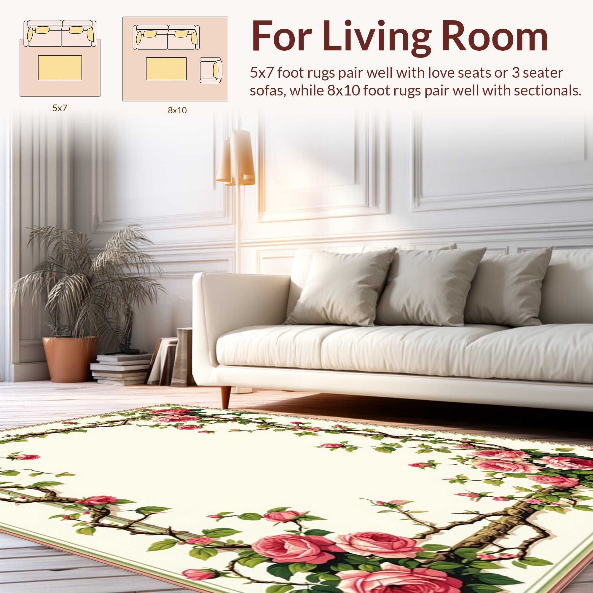 Classic Rose Vine Floral Pattern Rug