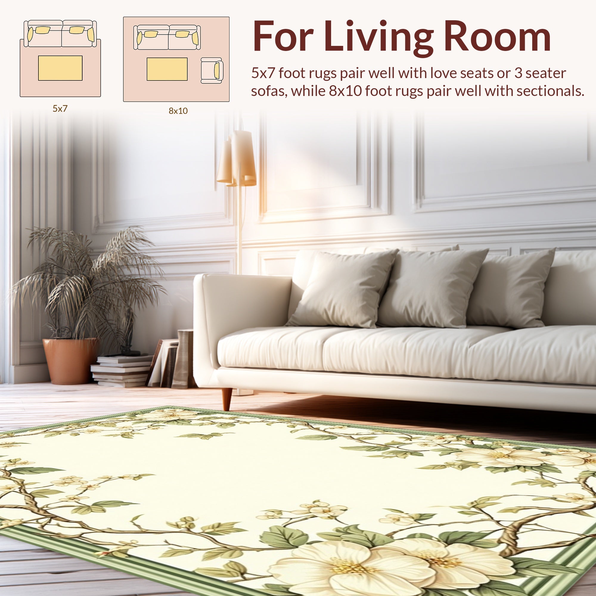 Floral Vine with Cream Blooms Rug