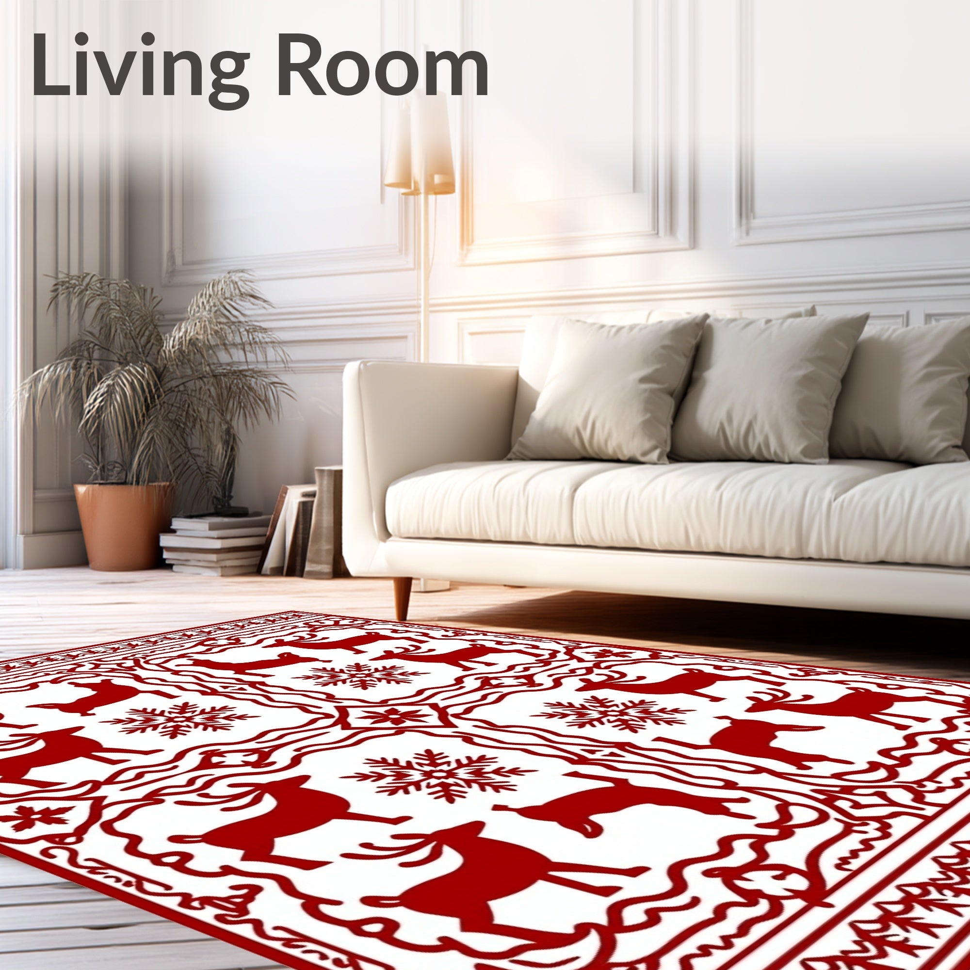 Red Deer Snowflakes Festive Border Rug