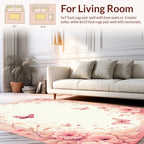 Pastel Pink Floral Butterfly Scrollwork Rug