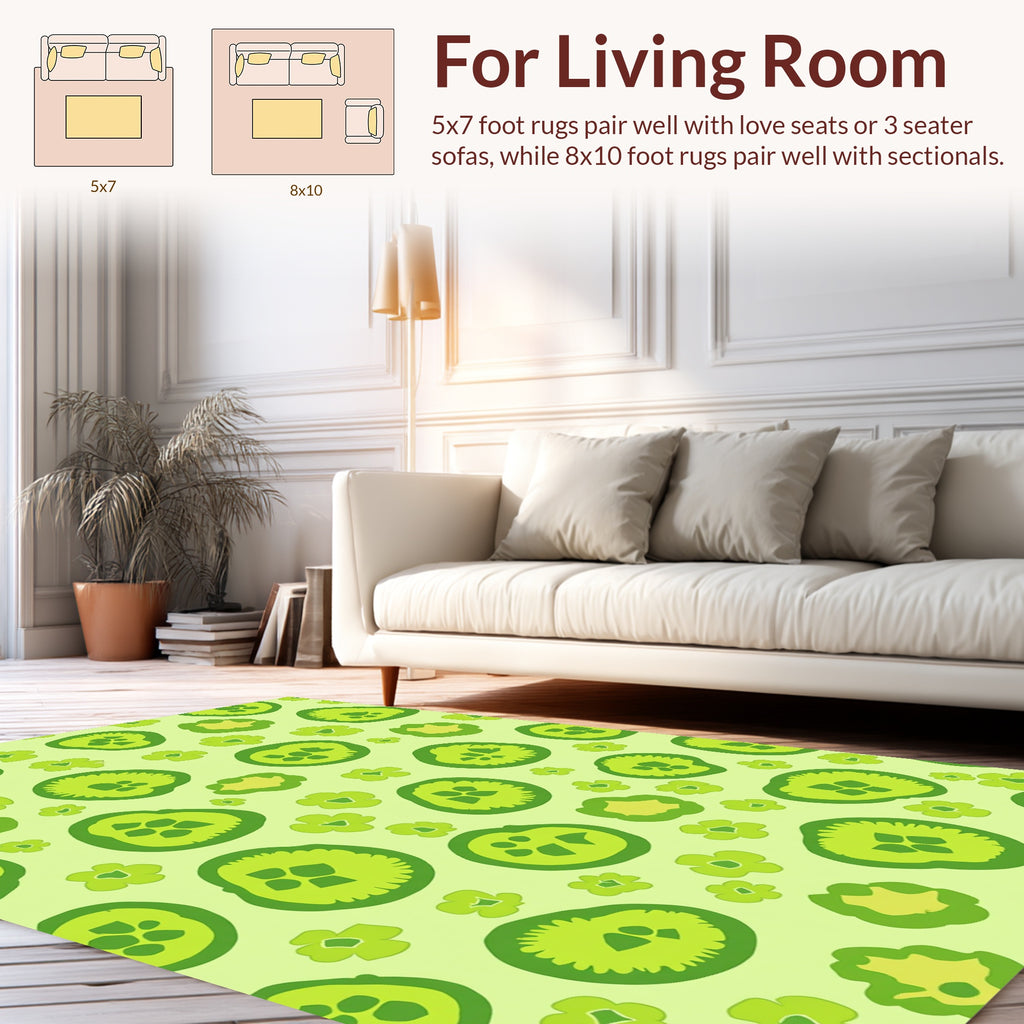 Lime Green Round Botanical Pattern Rug