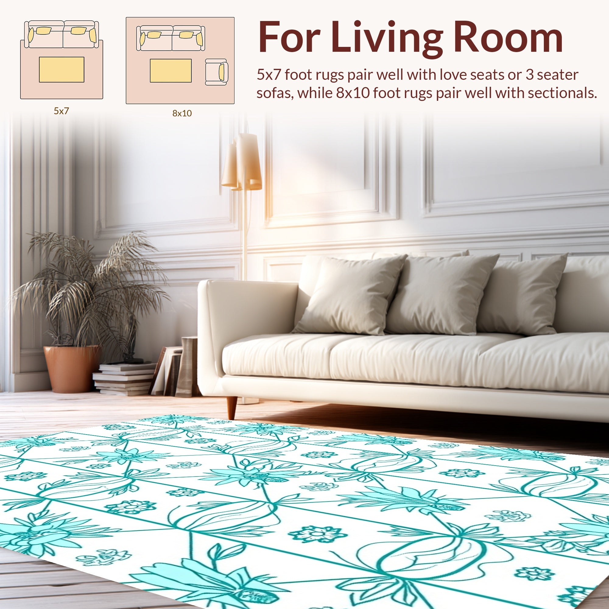 Teal Geometric Floral Arrangement Rug