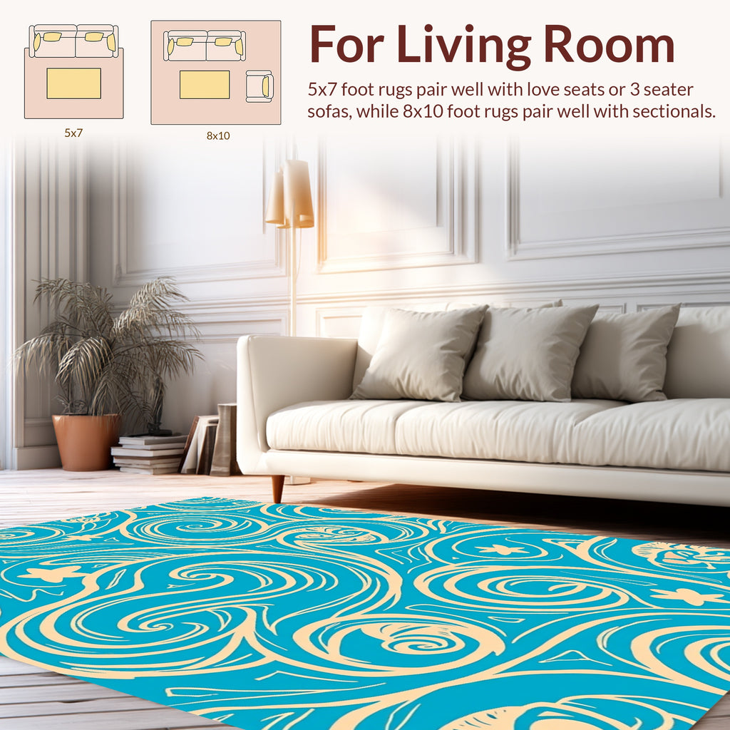 Aqua Swirls And Abstract Stars Rug