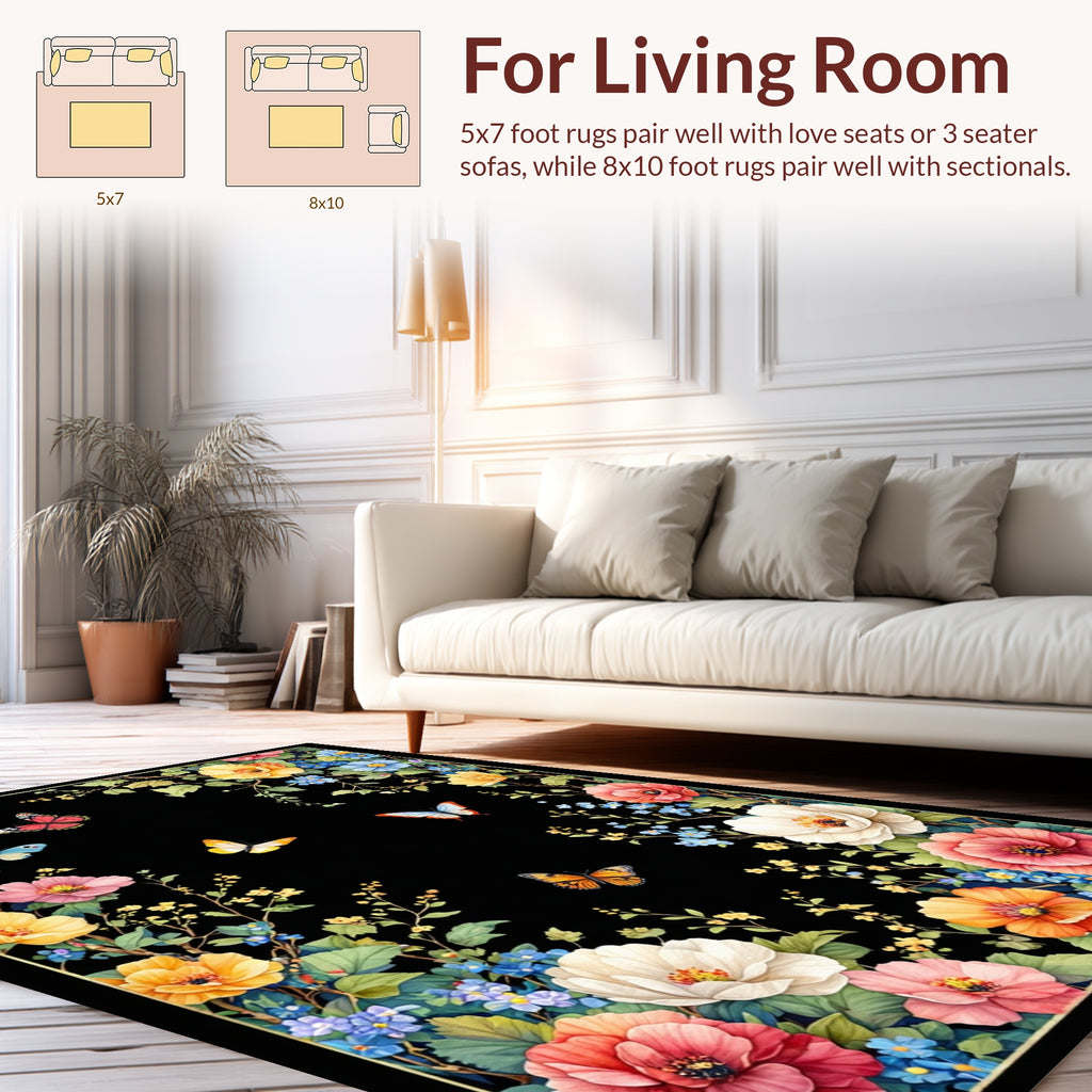 Vibrant Floral and Butterfly Pattern Rug