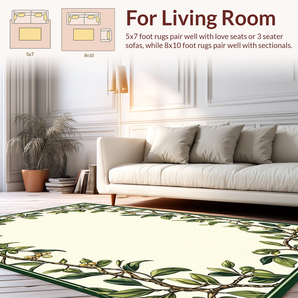 Botanical Vine Olive Branch Border Rug