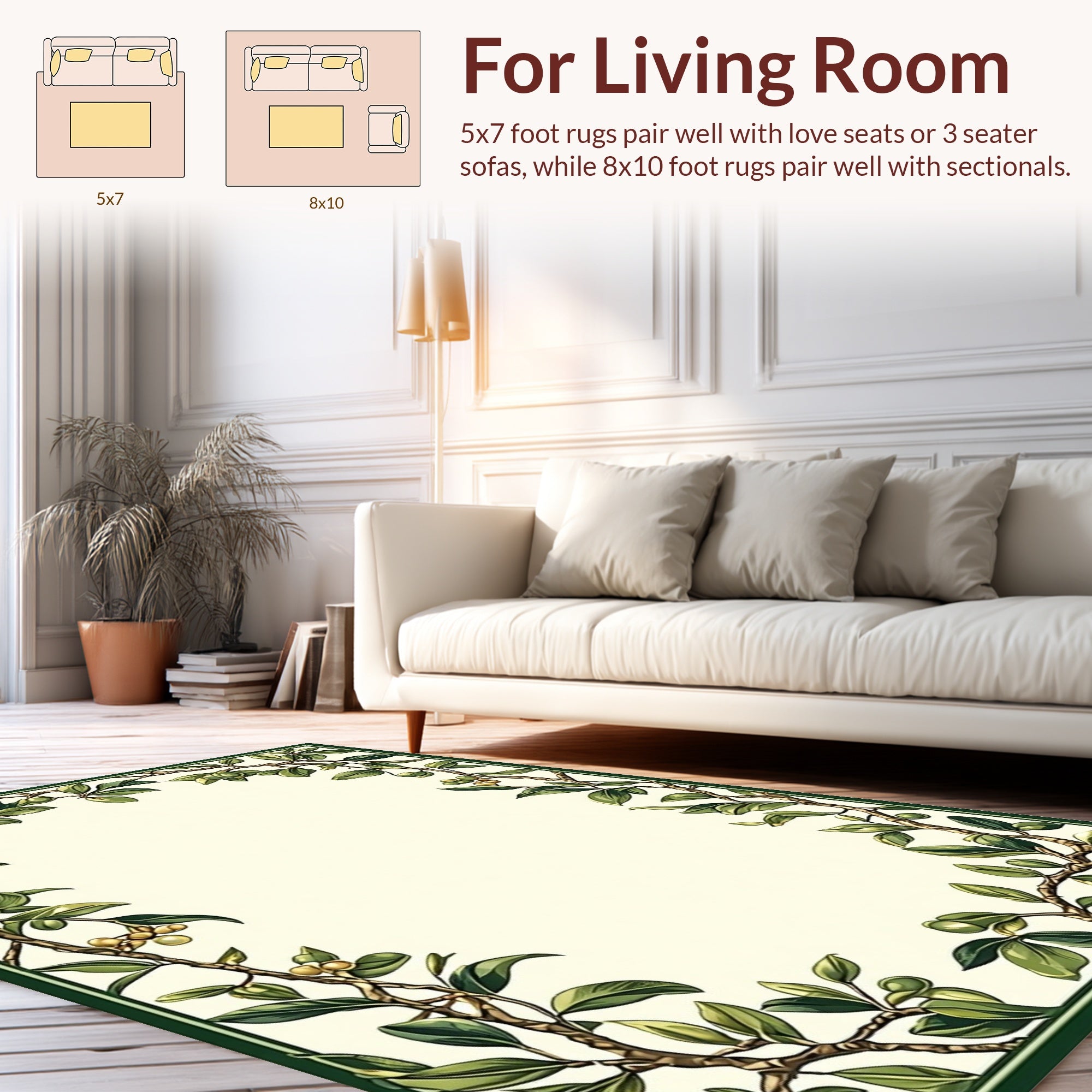 Botanical Vine Olive Branch Border Rug