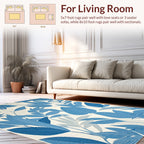 Blue Leafy Tropical Pattern Rug
