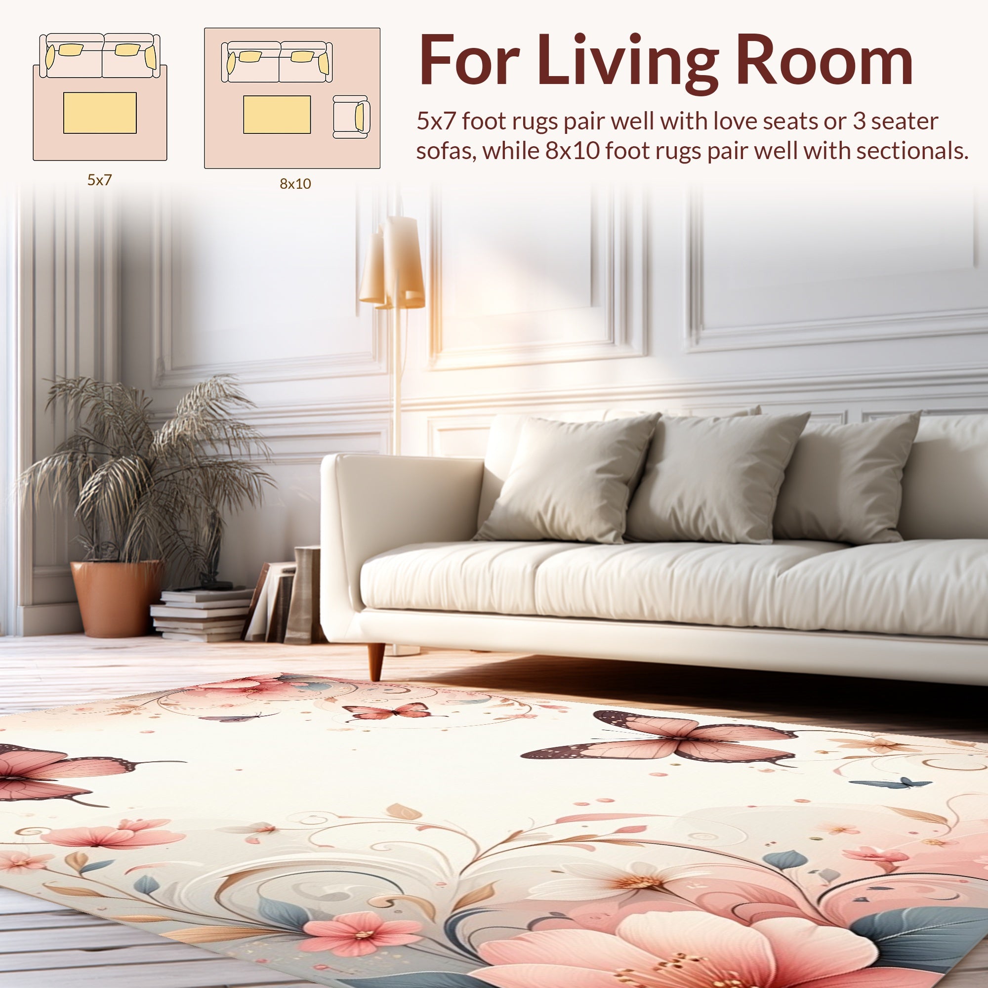 Charming Floral Butterfly Swirl Design Rug