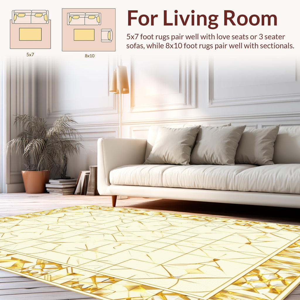 Gold Art Deco Geometric Fan Pattern Rug