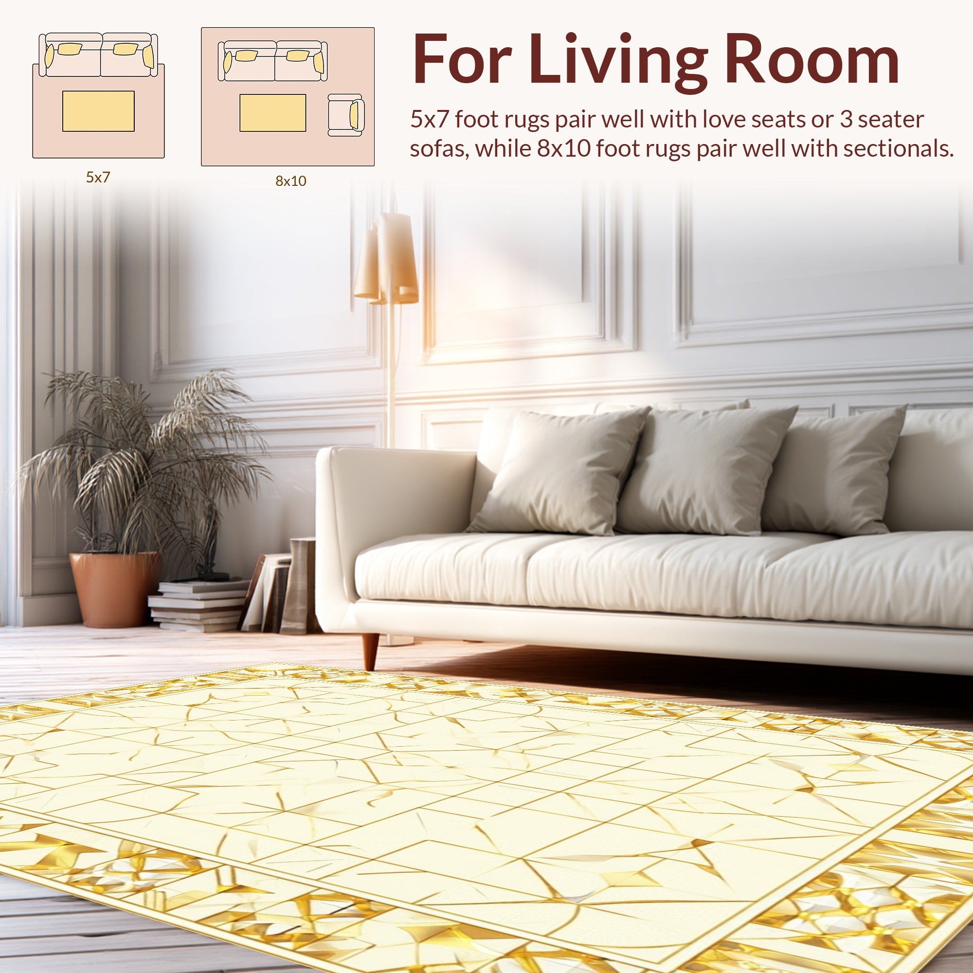 Gold Art Deco Geometric Fan Pattern Rug