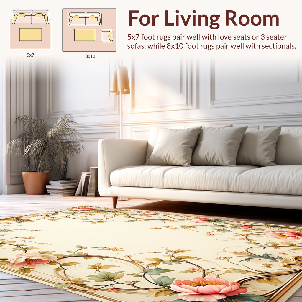 Elegant Floral Vine Scrollwork Rug