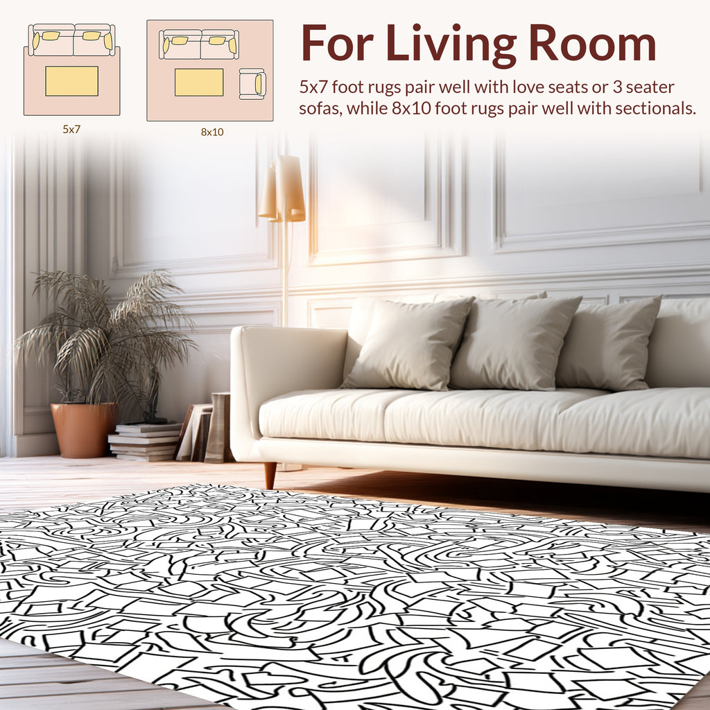 Abstract Scattered Square Line Art Rug