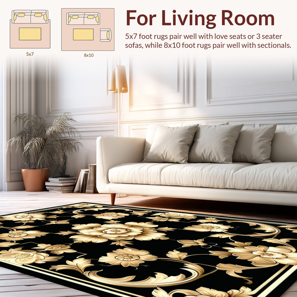 Golden Floral Scrollwork Pattern Rug