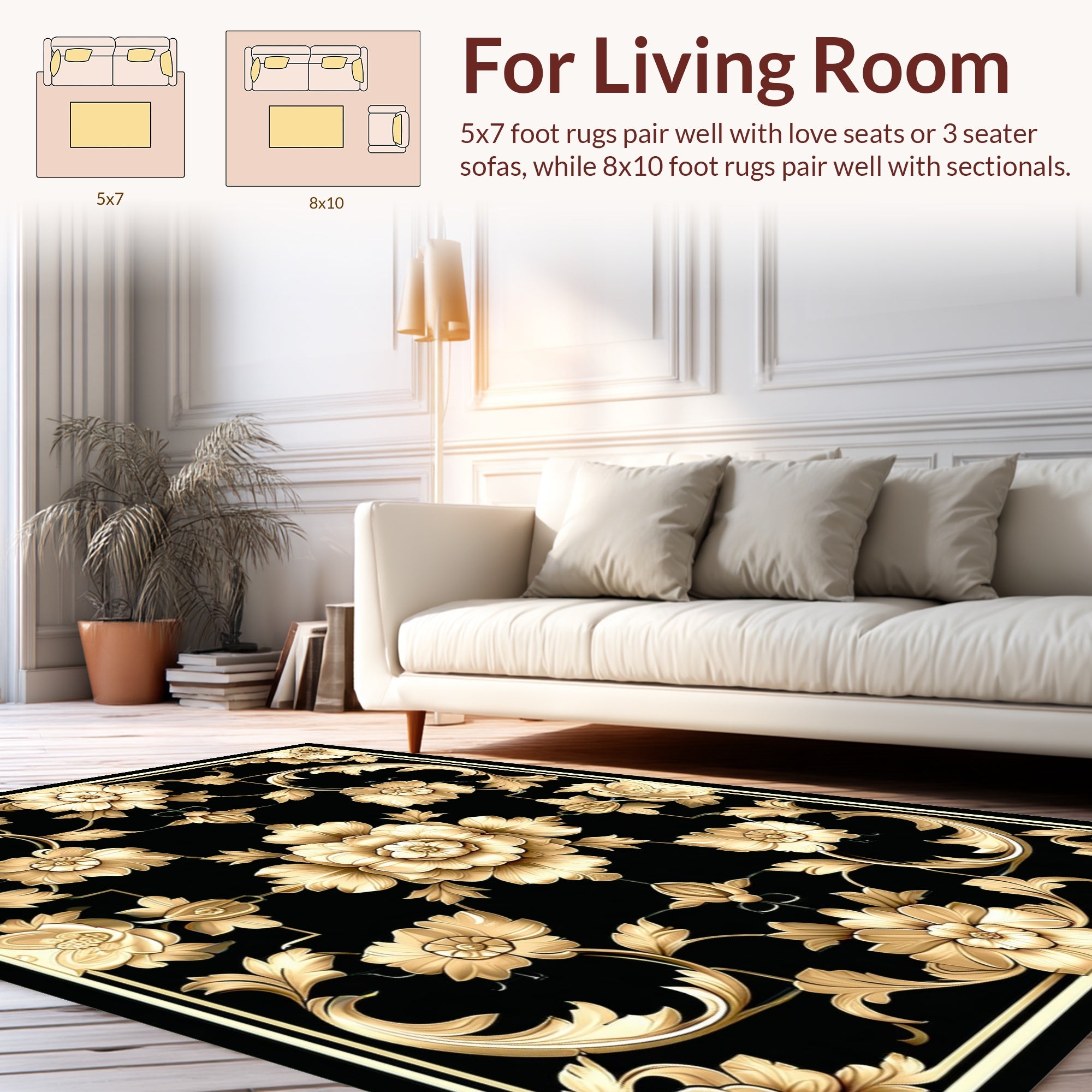 Golden Floral Scrollwork Pattern Rug