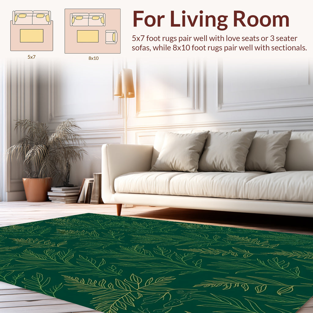 Elegant Green Leaf Botanical Pattern Rug