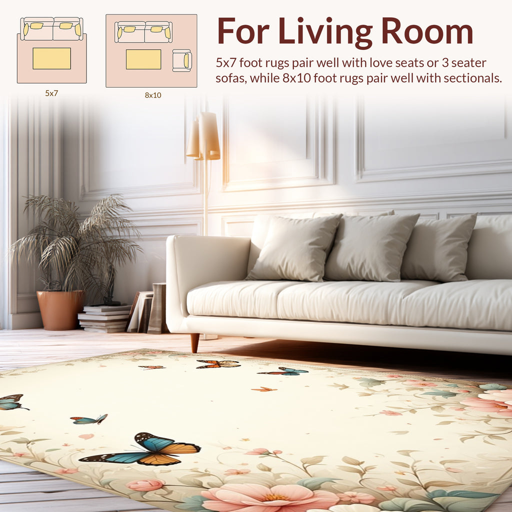 Floral Butterfly Garden Delicate Pattern Rug