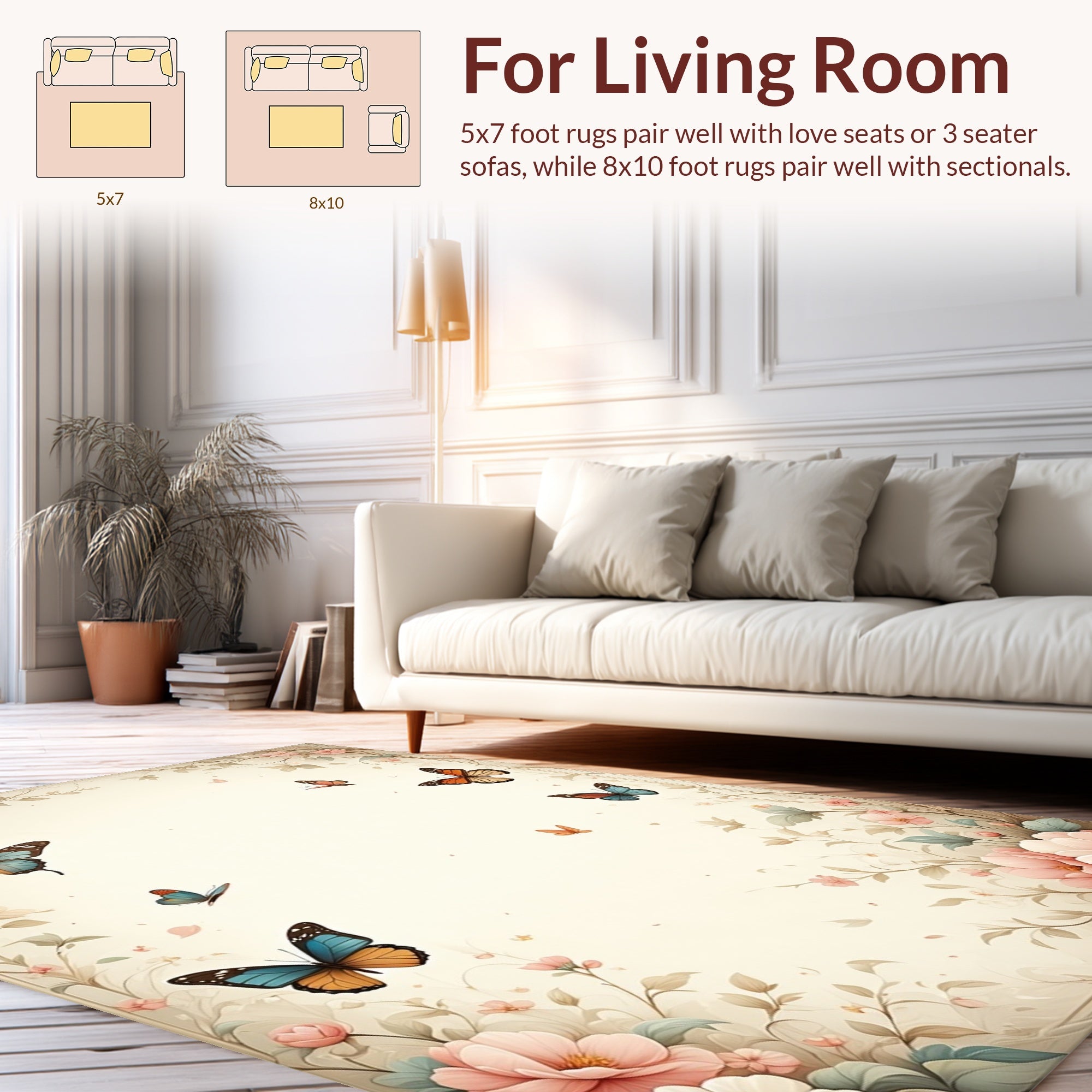 Floral Butterfly Garden Delicate Pattern Rug