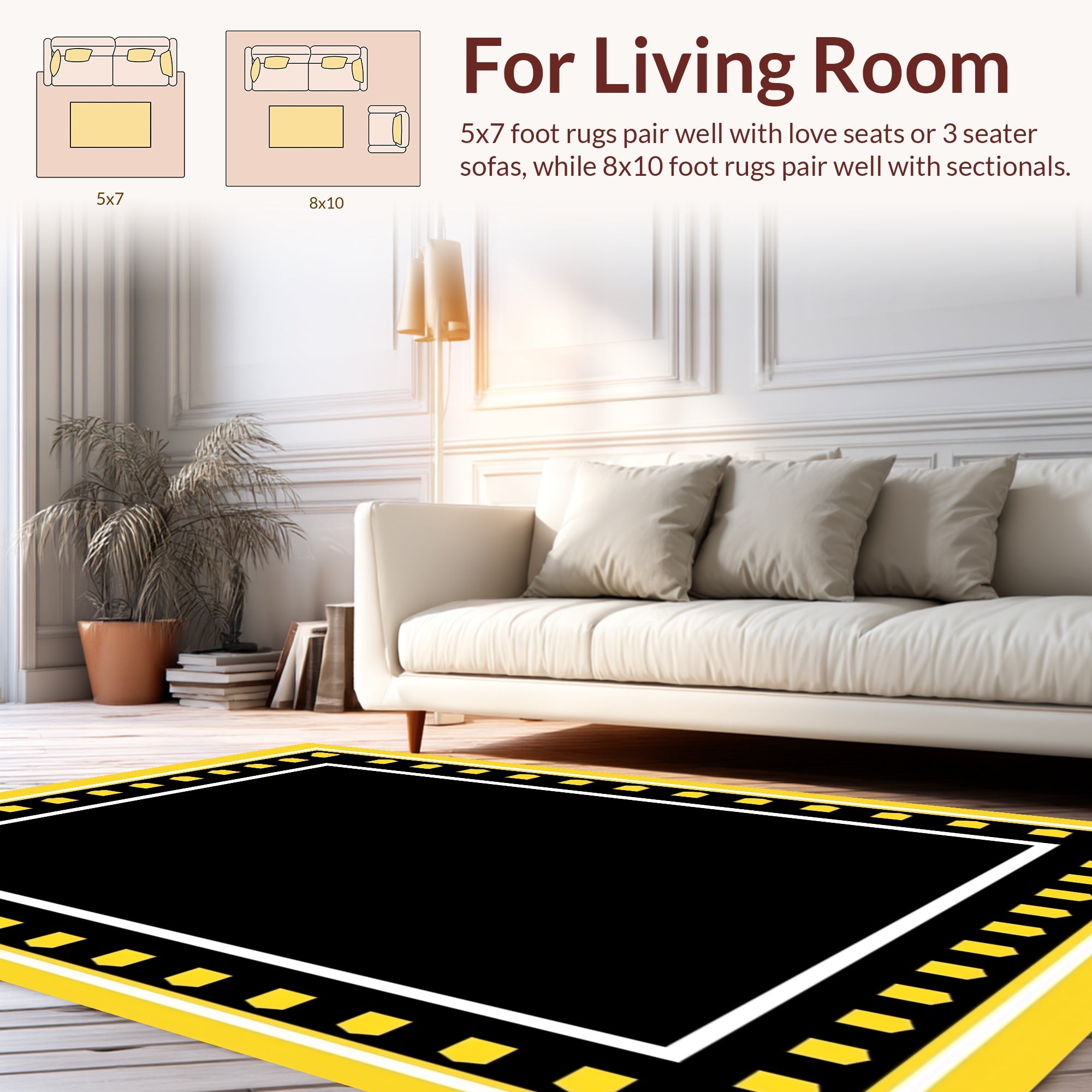 Bold Yellow Geometric Bordered Rug