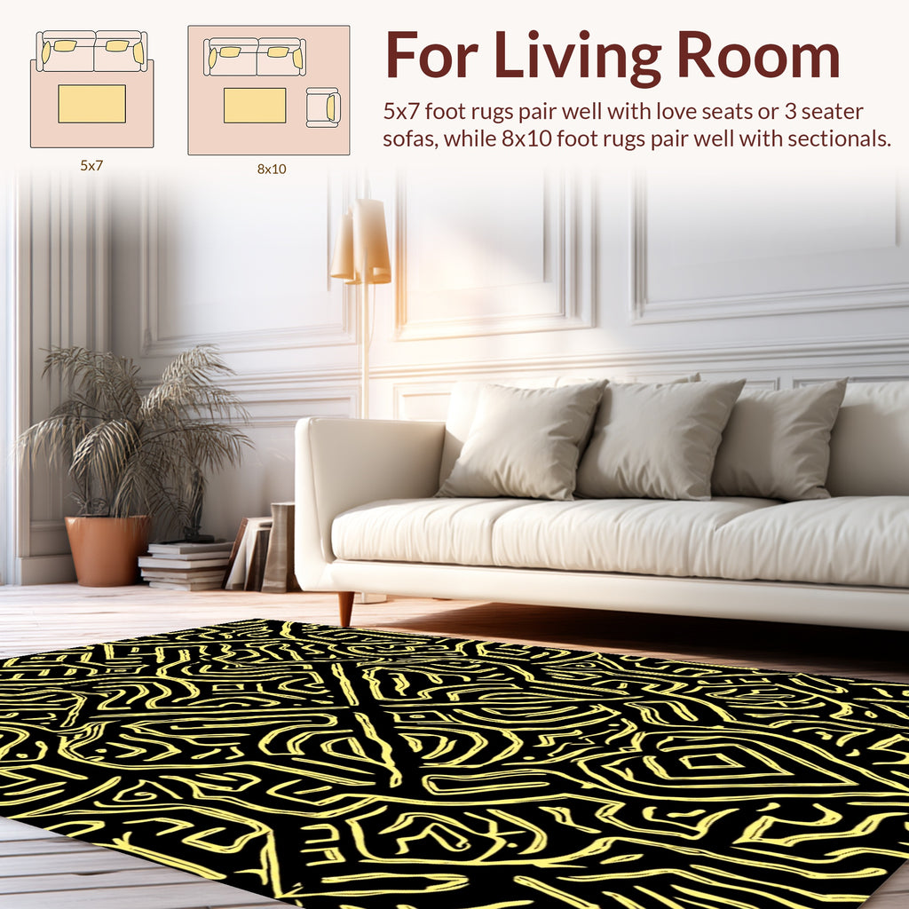 Abstract Yellow Line Art Pattern Rug