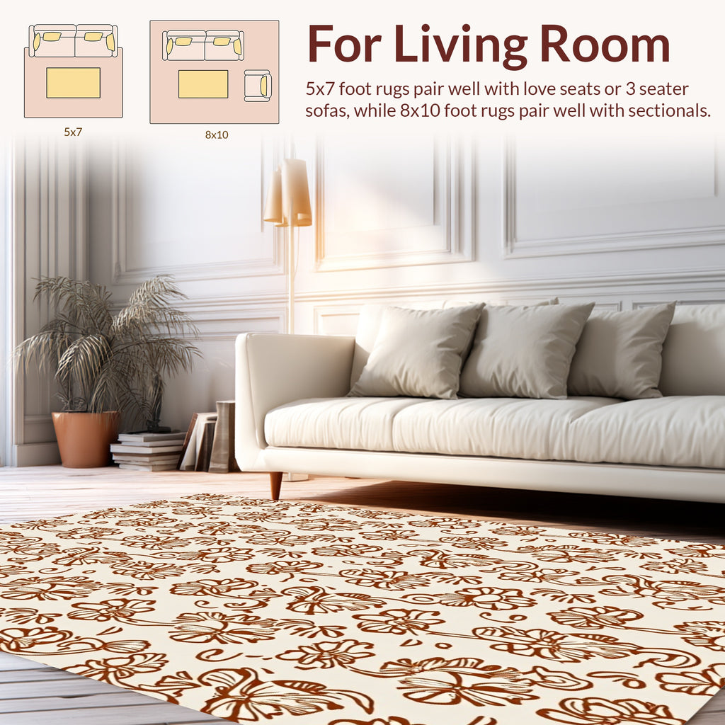 Brown Floral Vines Pattern Rug